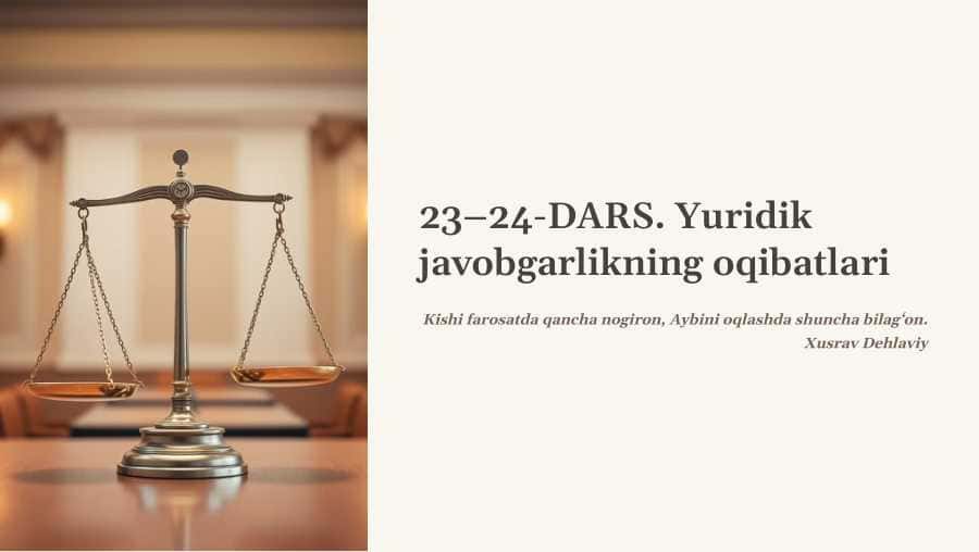Yuridik javobgarlikning oqibatlari mavzusi bo'yicha slayd va krossword (8-sinf huquq)