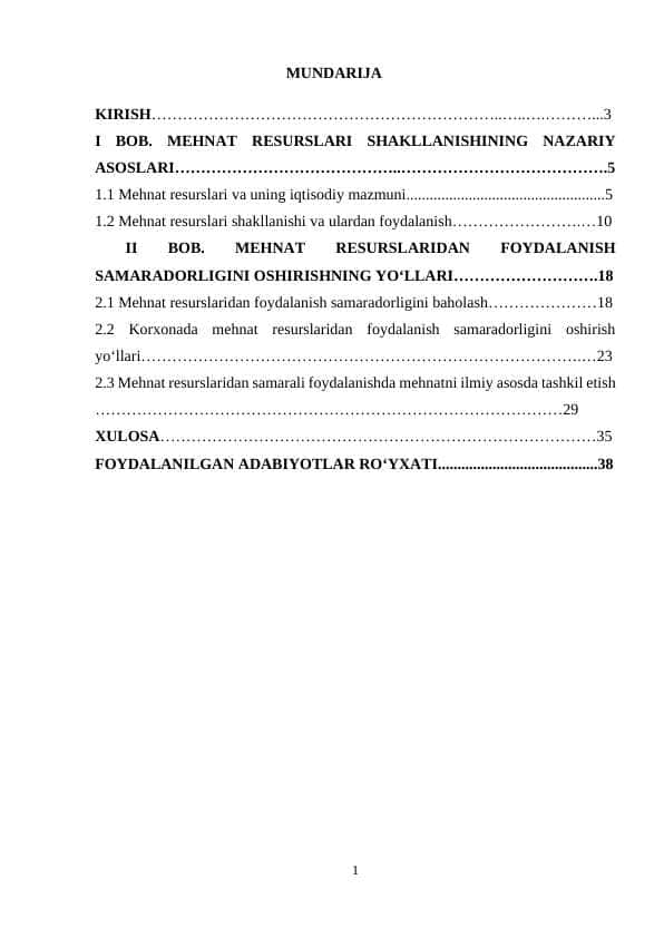 MEHNAT RESURSLARI SHAKLLANISHINING NAZARIY ASOSLARI