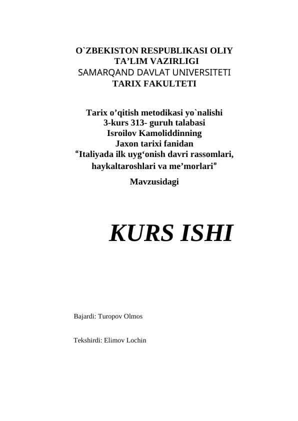 Italiyada ilk uygʻonish davri rassomlari, haykaltaroshlari va meʼmorlari