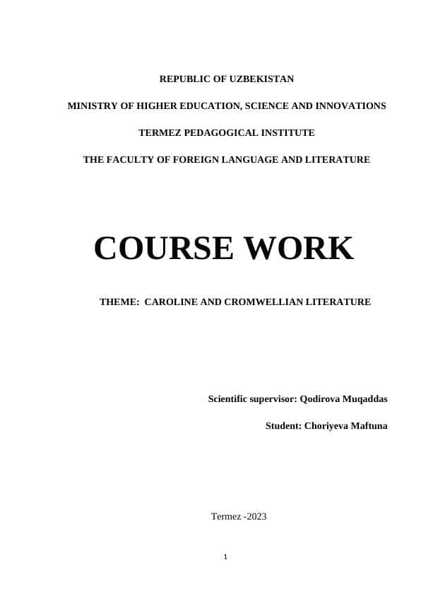 CAROLINE AND CROMWELLIAN LITERATURE