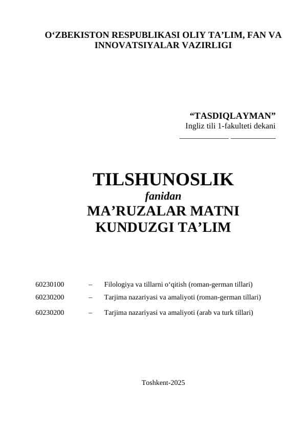 TILSHUNOSLIK FANIDAN MA'RUZALAR MATNI