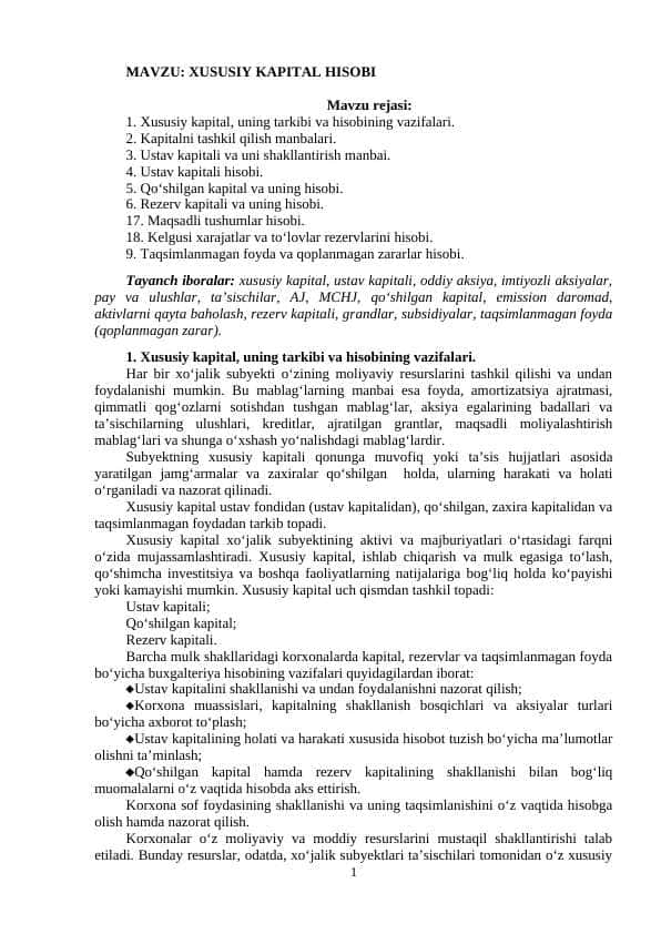 XUSUSIY KAPITAL HISOBI