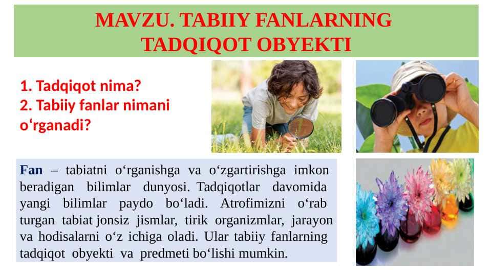 TABIIY FANLARNING TADQIQOT OBYEKTI