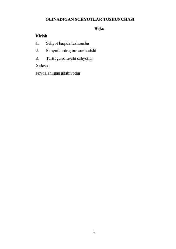 OLINADIGAN SCHYOTLAR TUSHUNCHASI