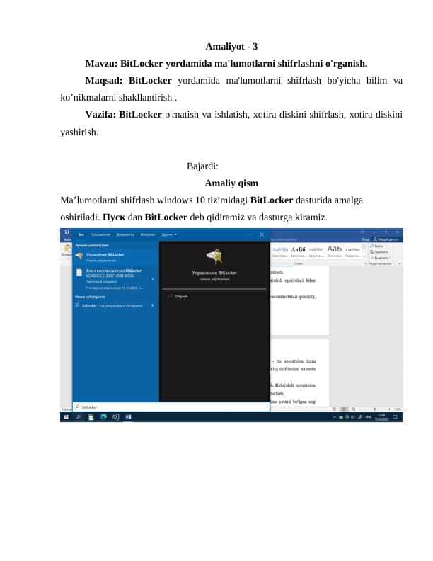 BitLocker yordamida ma'lumotlarni shifrlashni o'rganish.