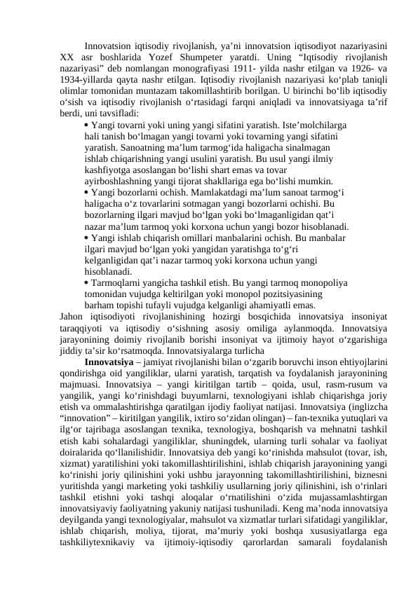 innovatsion iqtisodiyot nazariyasi