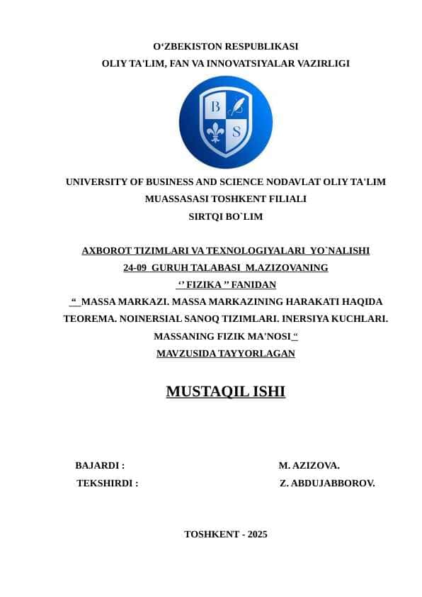 Oliy taʼlim muassasalari talabalari uchun mustaqil ishlar