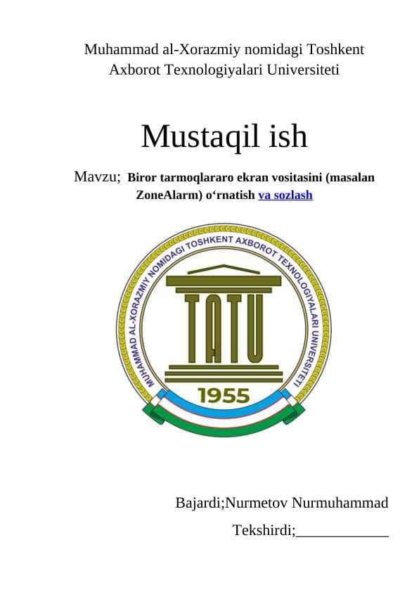 Biror tarmoqlararo ekran vositasini (masalan ZoneAlarm) o‘rnatish va sozlash