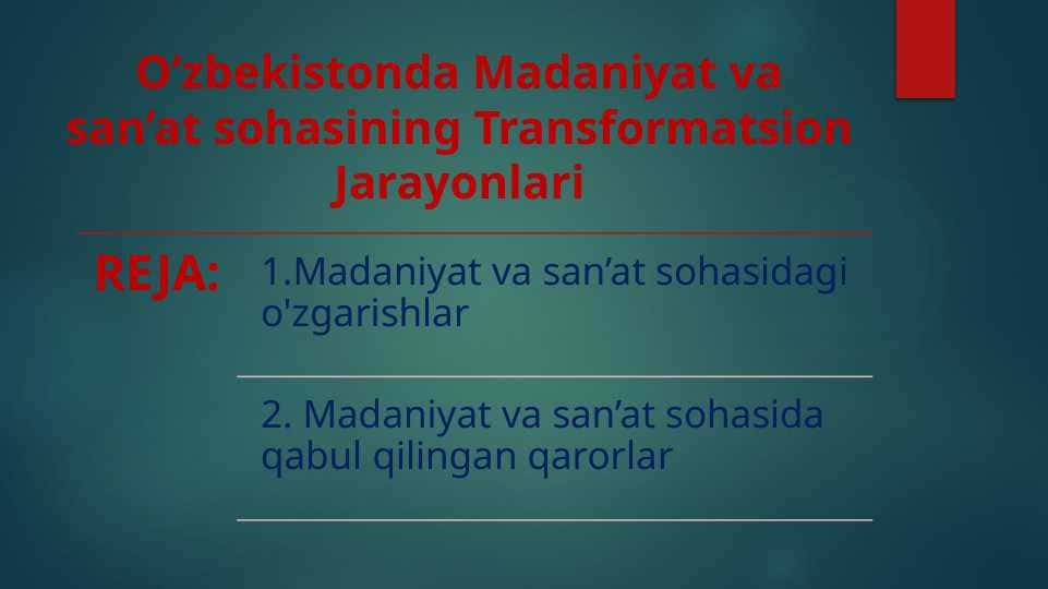 O’zbekistonda Madaniyat va san’at sohasining Transformatsion Jarayonlari