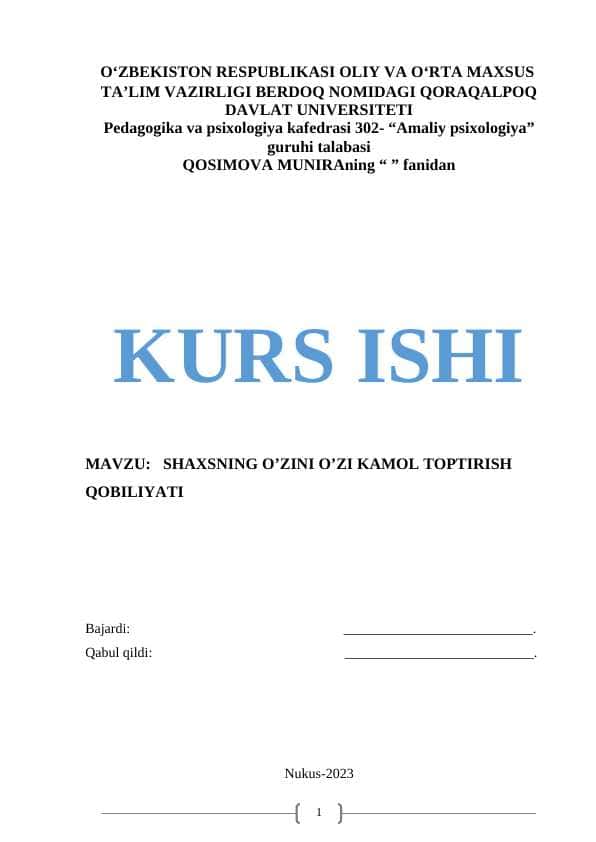 Shaxsning o'zini o'zi kamol toptirishi