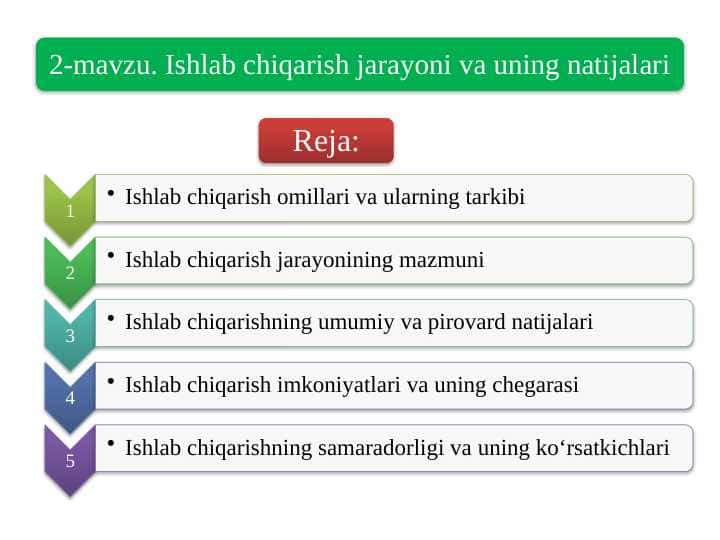 Ishlab chiqarish jarayoni va uning natijalari
