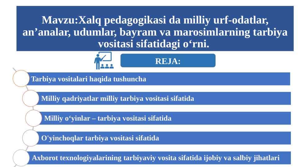 Хаlq pedаgogikаsi dа milliy urf-odаtlаr, аn’аnаlаr, udumlаr, bаyrаm vа mаrosimlаrning tаrbiya vositаsi sifаtidаgi o‘rni.