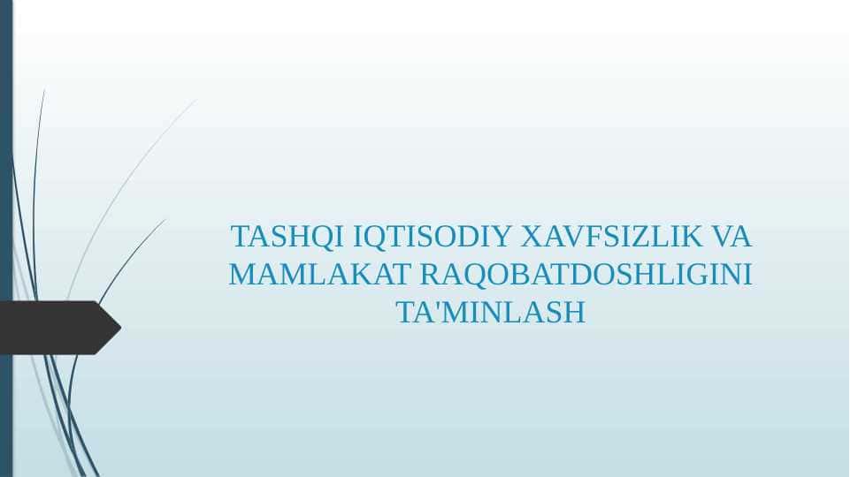 TASHQI IQTISODIY XAVFSIZLIK VA MAMLAKAT RAQOBATDOSHLIGINI TA'MINLASH