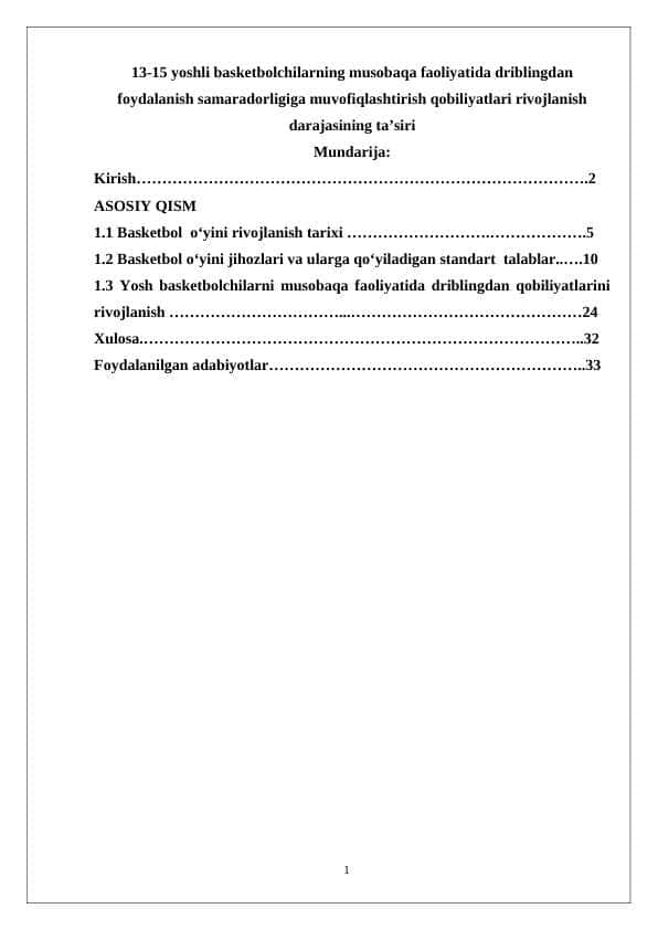 13-15 yoshli basketbolchilarning musobaqa faoliyatida driblingdan foydalanish samaradorligiga muvofiqlashtirish qobiliyatlari rivojlanish darajasining ta’siri