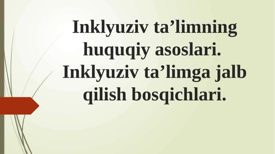 Inklyuziv ta’limning huquqiy asoslari. Inklyuziv ta’limga jalb qilish bosqichlari.