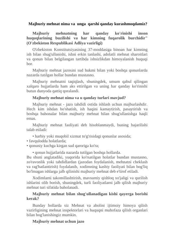 Majburiy mehnat nima va unga qarshi qanday kurashmoqdamiz?