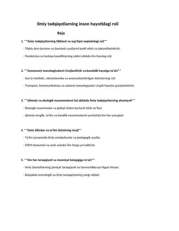 Ilmiy tadqiqotlarning inson hayotidagi roli
