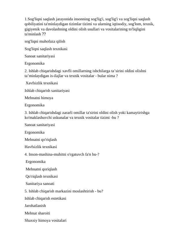 Hayot faoliyati xavfsizligi test