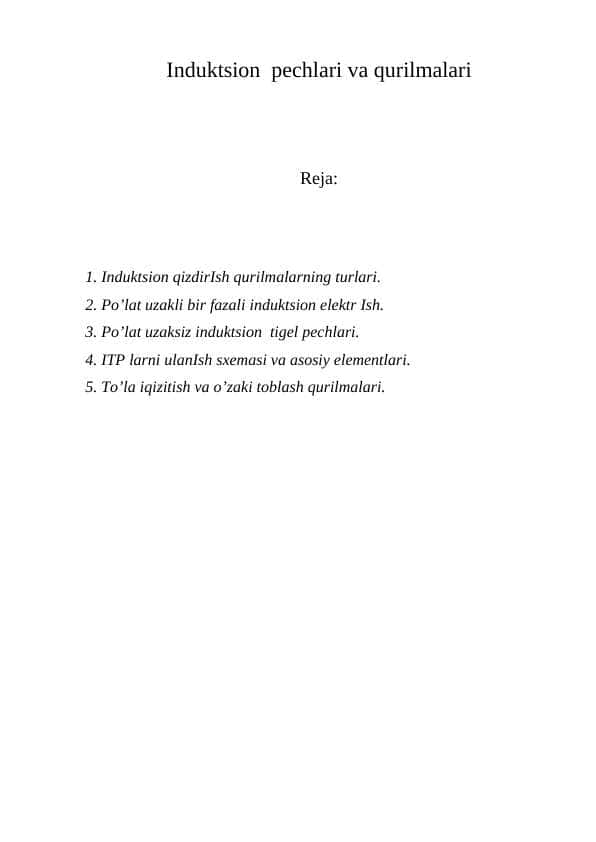 Induktsion pechlari va qurilmalari