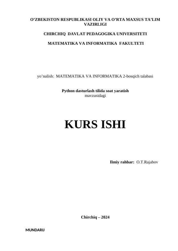 Python dasturlash tilida soat yaratish kurs ishi