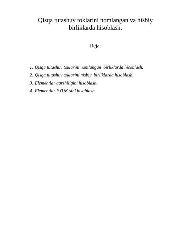 Qisqa tutashuv toklarini nomlangan va nisbiy birliklarda hisoblash.