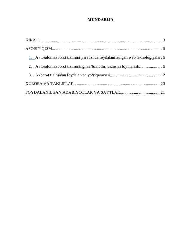 Avtosalon axborot tizimining ma’lumotlar bazasini loyihalash