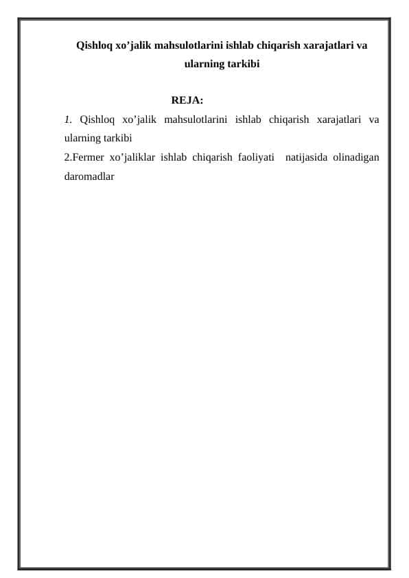 QISHLOQ XO’JALIK MAXSULOTI TANNARX STATISTIKASI