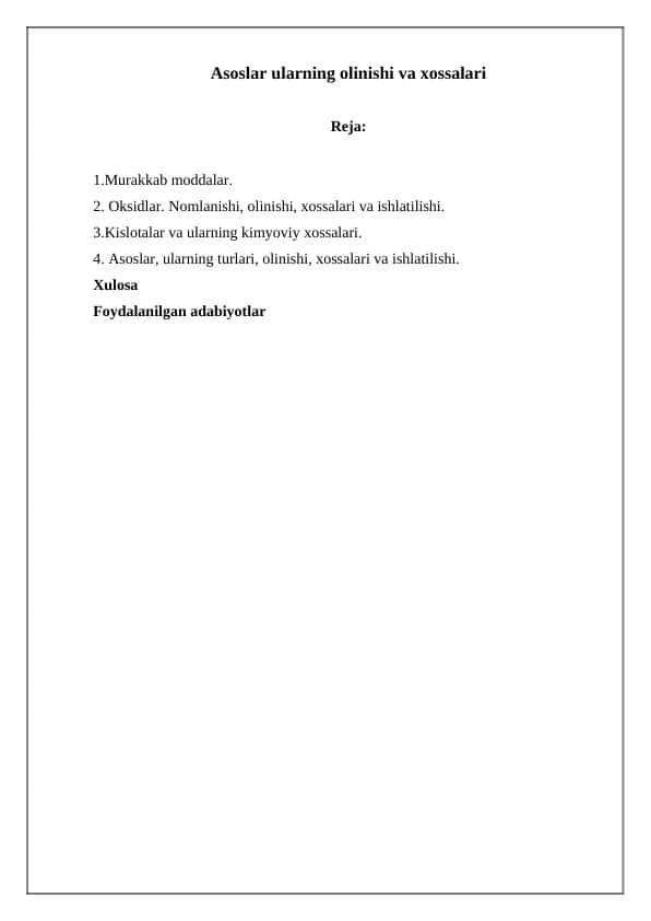 Asoslar ularning olinishi va xossalari