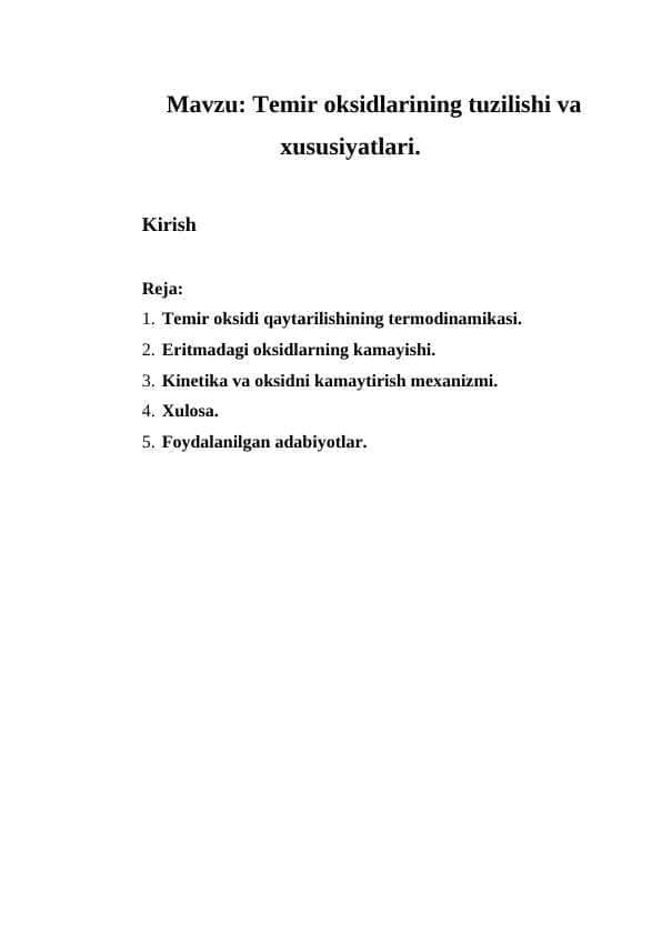 Temir oksidlarining tuzilishi va xususiyatlari