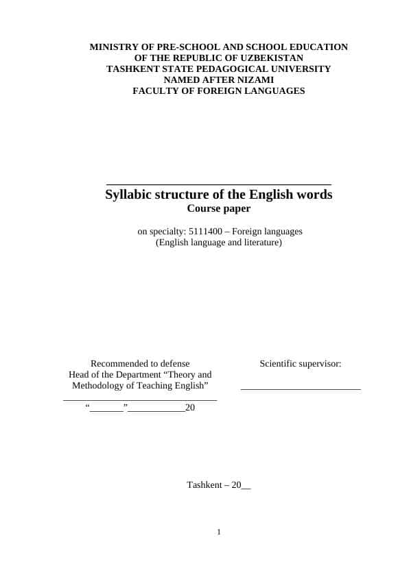 Syllabic structure of the English words