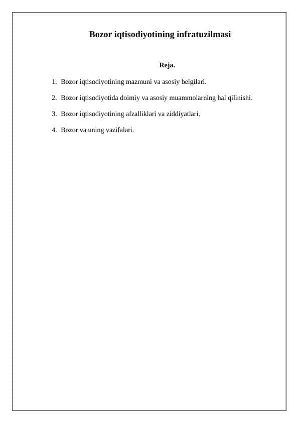 Bozor iqtisodiyotining infratuzilmasi