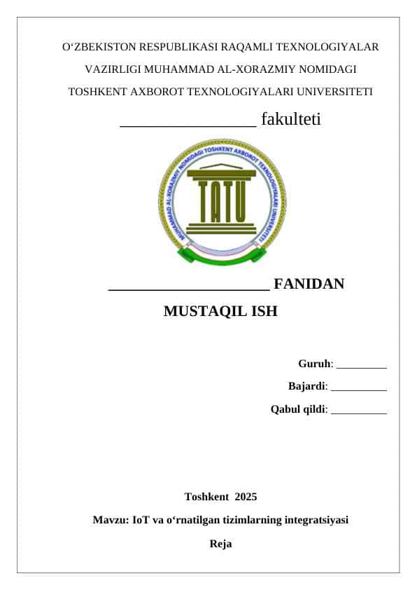 IoT va o‘rnatilgan tizimlarning integratsiyasi