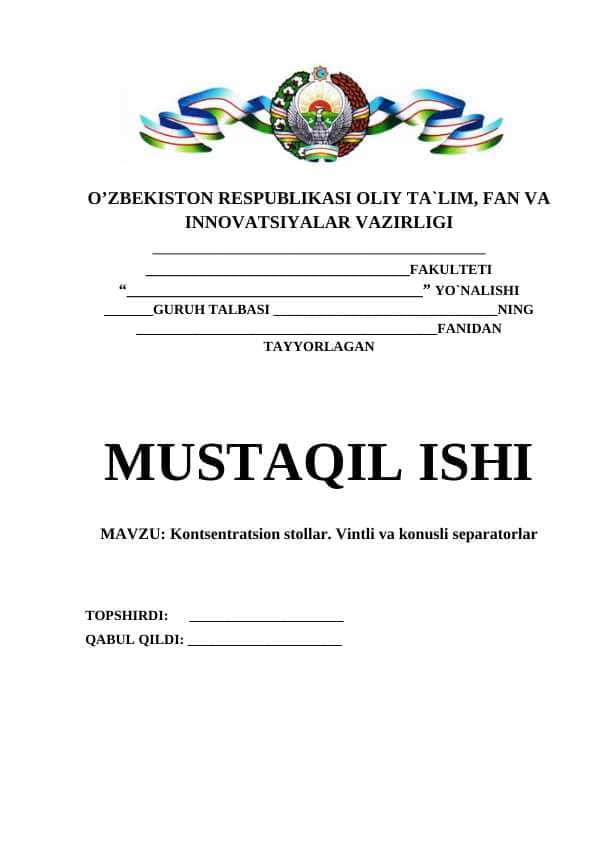 Kontsentratsion stollar. Vintli va konusli separatorlar