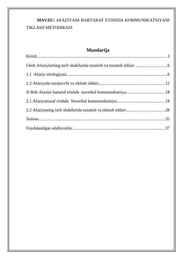 AFAZIYANI BARTARAF ETISHDA KOMMUNIKATSIYANI TIKLASH METODIKASI