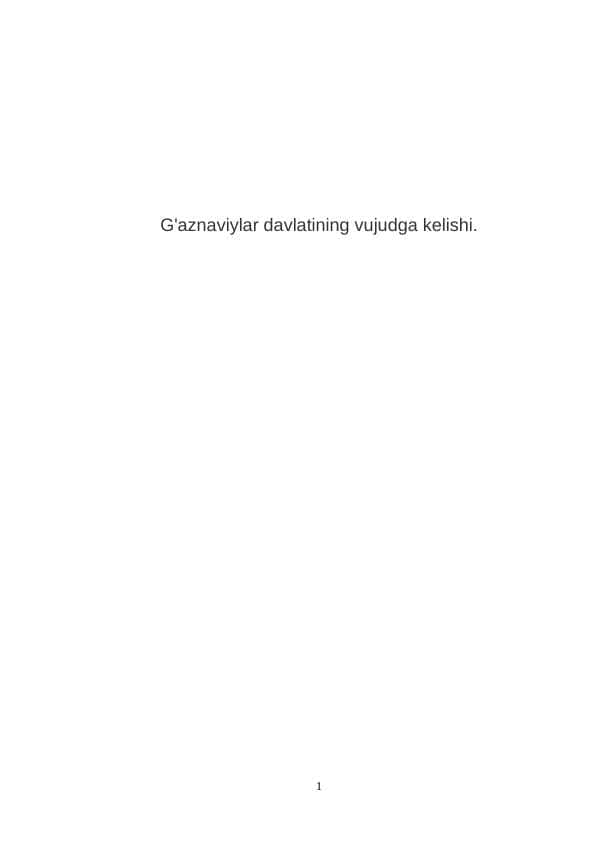 G'aznaviylar davlatining vujudga kelishi.