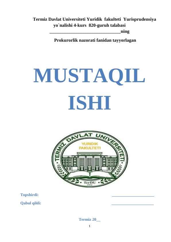 Prokuratura organlarining nazorat hujjatlari turlari