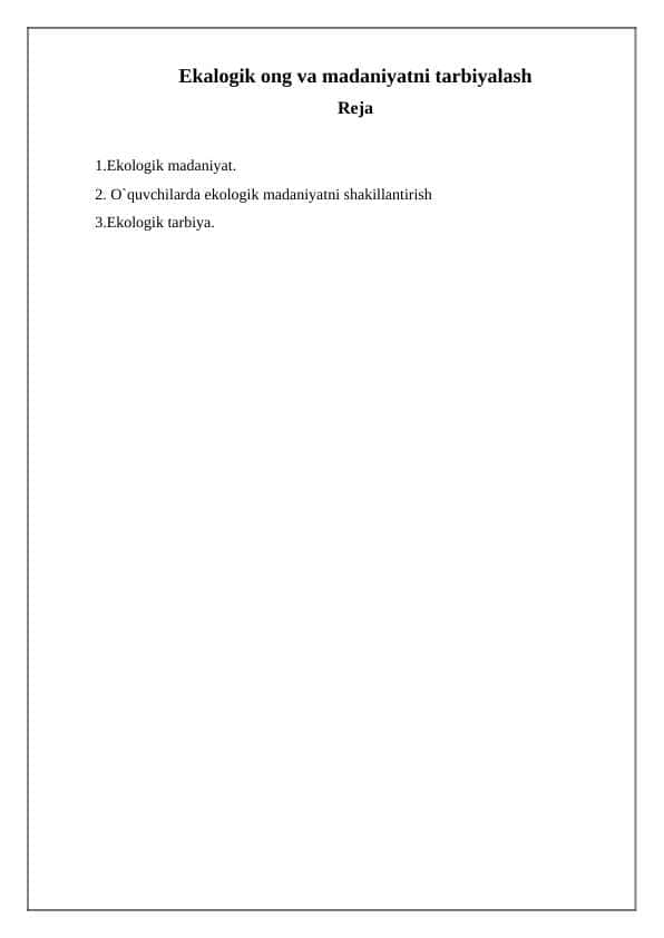 Ekalogik ong va madaniyatni tarbiyalash