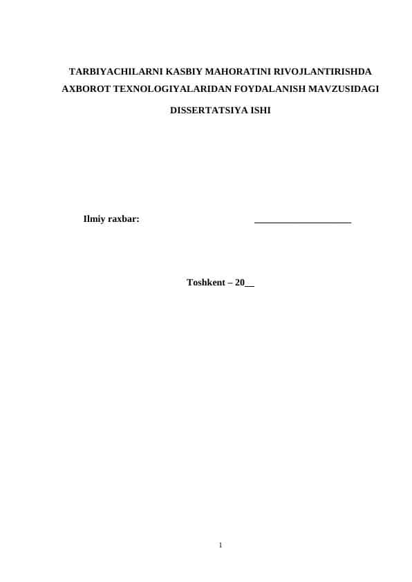 TARBIYACHILARNI KASBIY MAHORATINI RIVOJLANTIRISHDA AXBOROT TEXNOLOGIYALARIDAN FOYDALANIS