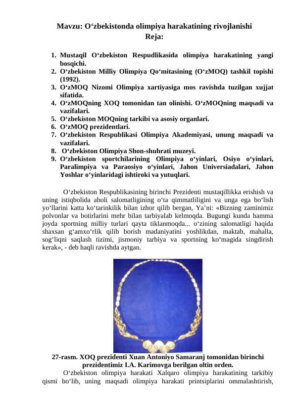 O‘zbekistonda olimpiya harakatining rivojlanishi
