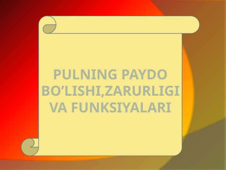 pulning paydo bulishi zarurligi funksiyalari