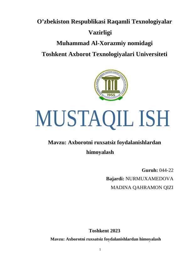 Axborotni ruxsatsiz foydalanishlardan himoyalash