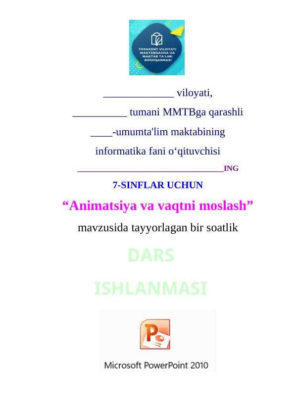 7-sinf informatika Animatsiya va vaqtni moslash Dars ishlanma