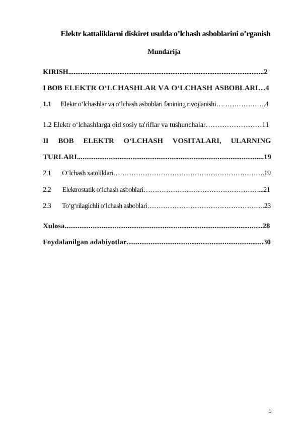 Elektr kattaliklarni diskiret usulda o’lchash