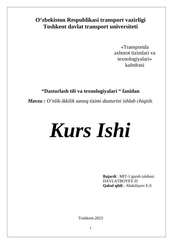 O’nlik-ikkilik sanoq tizimi dasturini ishlab chiqish..docx