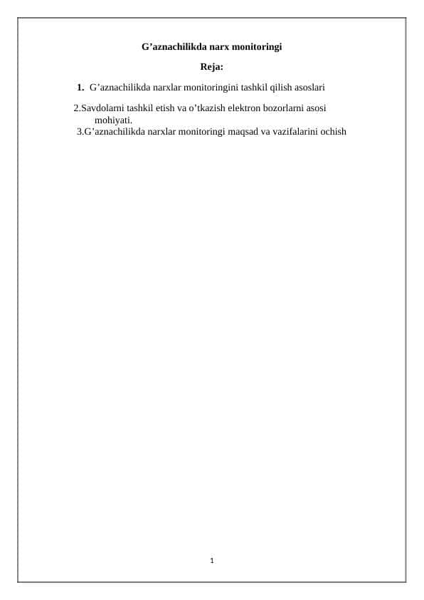 G’aznachilikda narx monitoringi