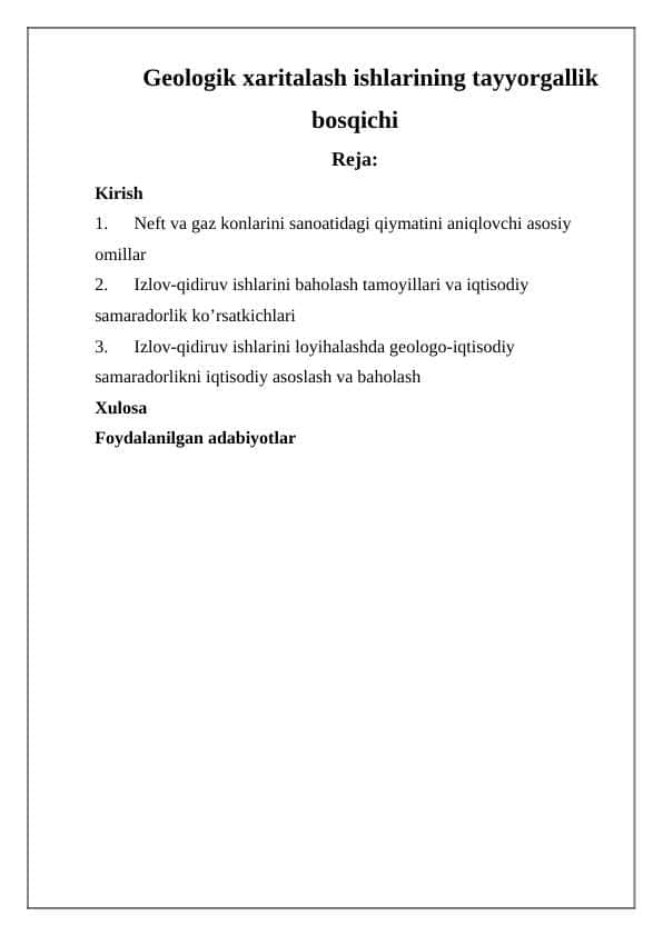 Geologik xaritalash ishlarining tayyorgallik bosqichi