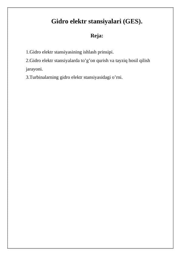 Gidro elektr stansiyalari (GES).