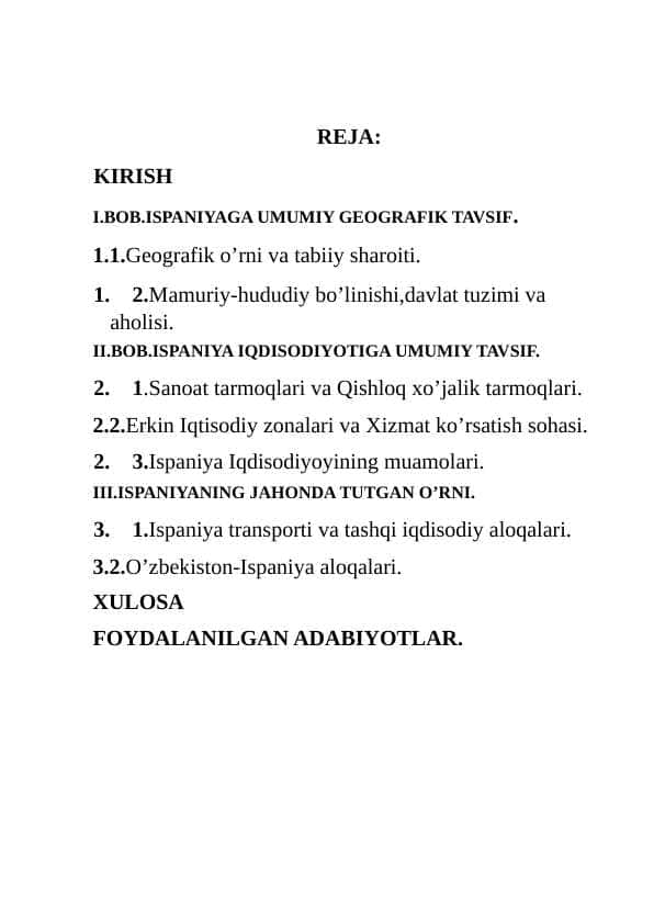 “ISPANIYA DAVLATIGA IQDISODIY-GEOGRAFIK TAVSIF”