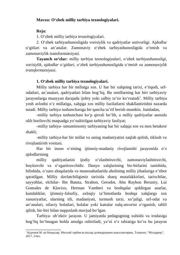 O‘zbek milliy tarbiya texnologiyalari