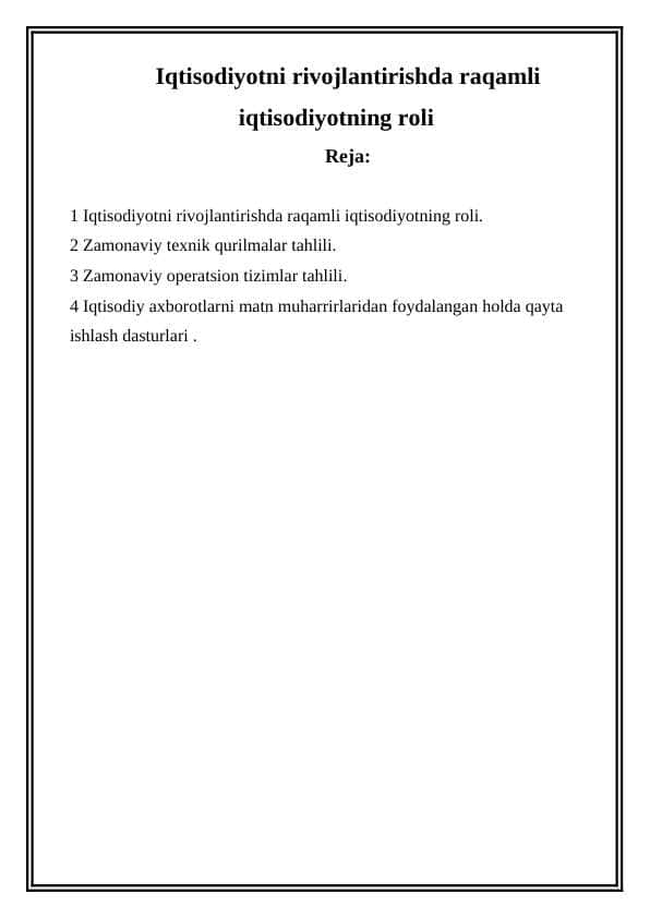 Iqtisodiyotda informatsion komunikatsion texnalogilarning infratuzilmasi